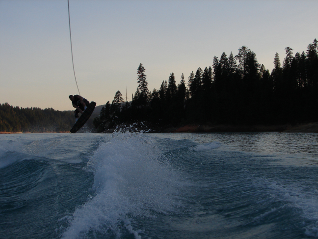 Kaben jumping the wake at sunset