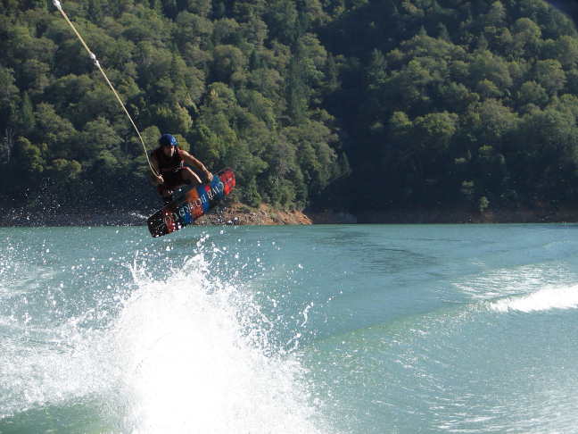 Mark does a wakeboard grab