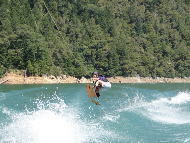 Susie does a wakeboard grab